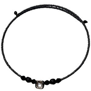 Elegant Black Beaded Bracelet Square Crystal Accent Minimalist Fashion Jewelry